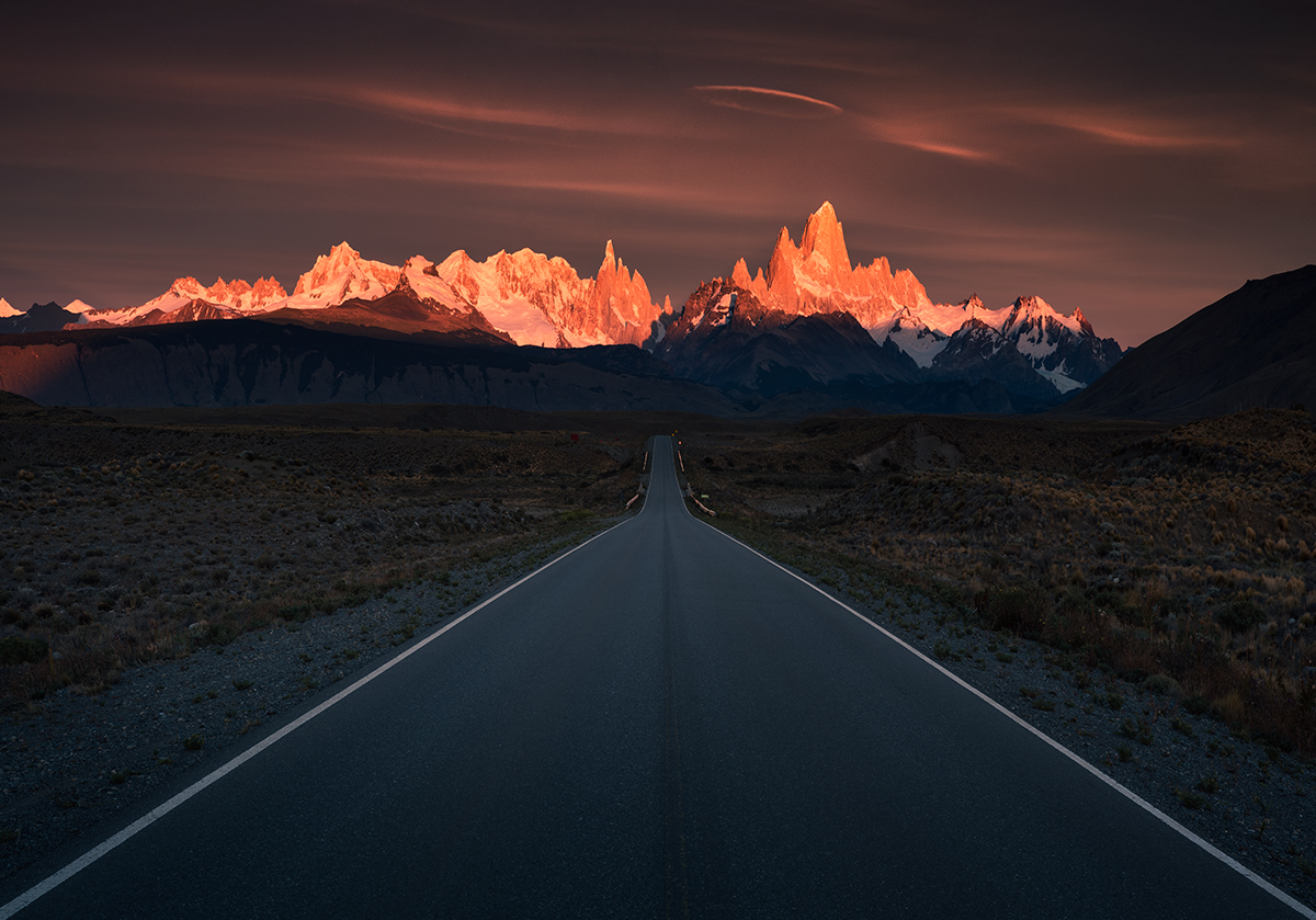 Panorama Andów Patagońskich z drogi do El Chalten, Patagonia, Argentyna
