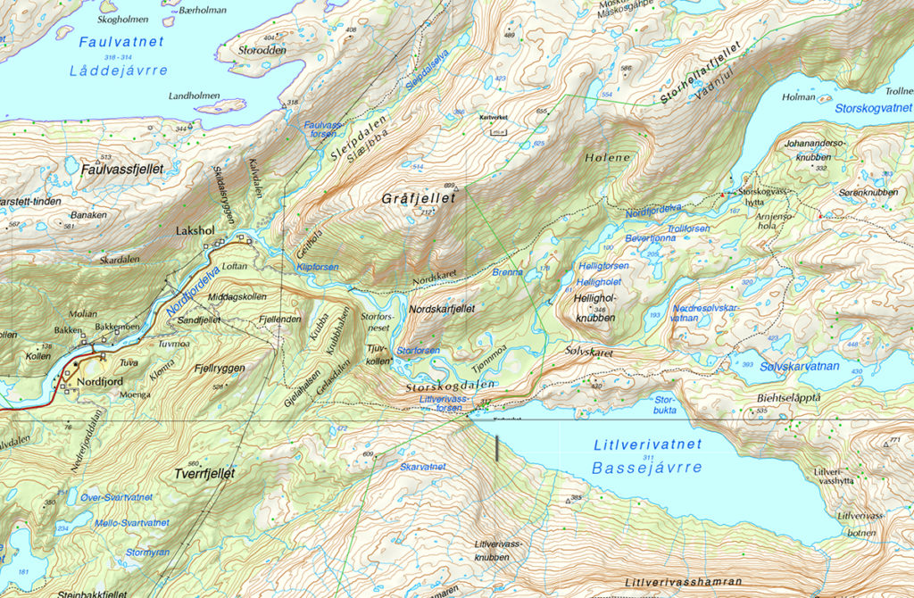 Norwegia Rago wodospad krajobraz mapa