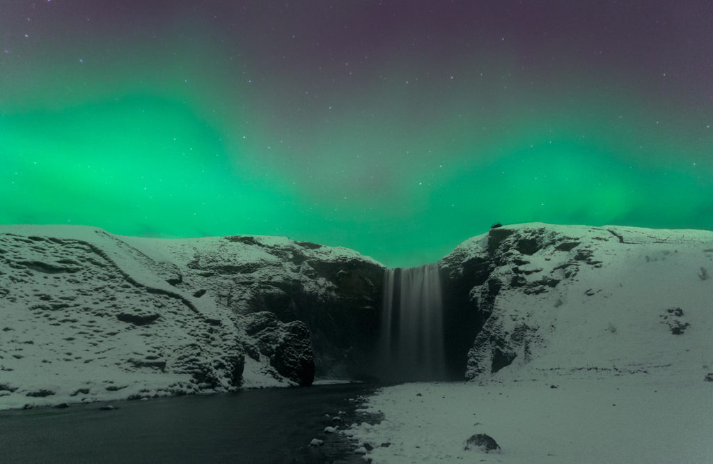 zorza polarna, krajobraz nocny, Islandia